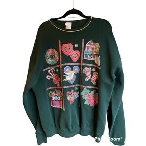 Vintage India Ink Paintworks Painted Glitter Gems Ugly Christmas Sweatshirt XL